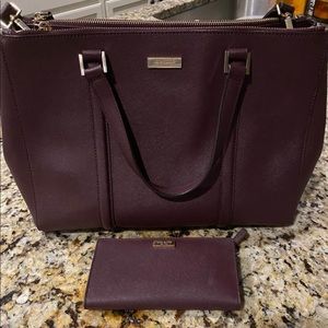 Late Spade Wine Leather Tote Bag and Wallet